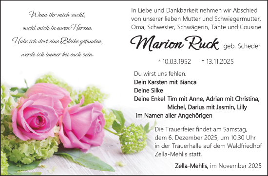 Traueranzeige von Marion Ruck von Südthüringer Presse