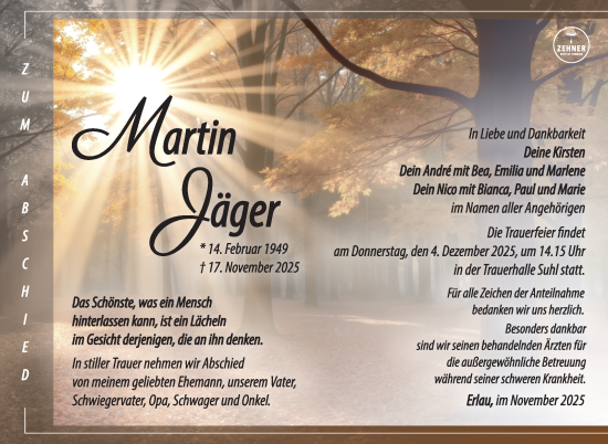 Traueranzeige von Martin Jäger von Südthüringer Presse