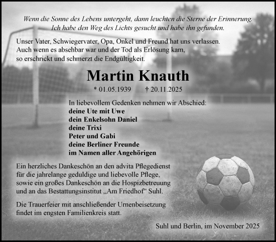 Traueranzeige von Martin Knauth von Südthüringer Presse