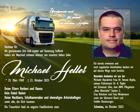 Traueranzeige von Michael Heller von Südthüringer Presse