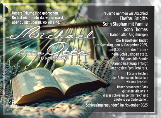 Traueranzeige von Michael Otto von Südthüringer Presse