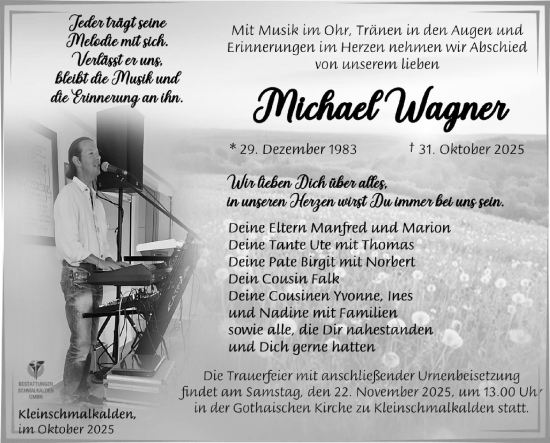 Traueranzeige von Michael Wagner von Südthüringer Presse
