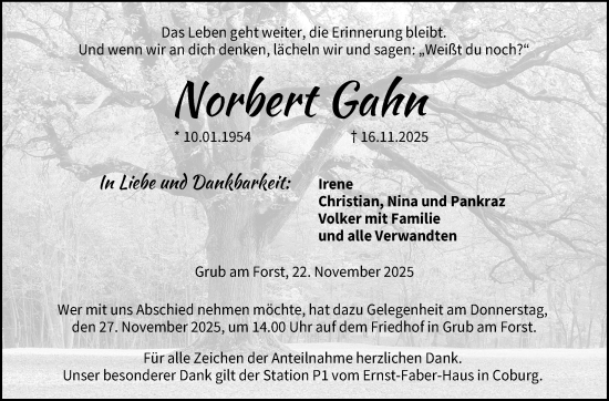 Traueranzeige von Norbert Gahn von Neue Presse Coburg