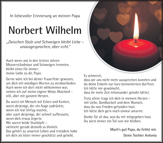 Traueranzeige von Norbert Wilhelm von Südthüringer Presse