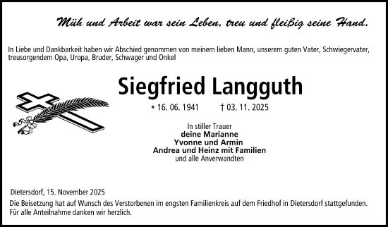 Traueranzeige von Siegfried Langguth von Neue Presse Coburg