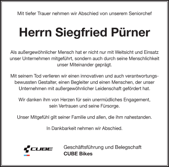 Traueranzeige von Siegfried Pürner von Frankenpost