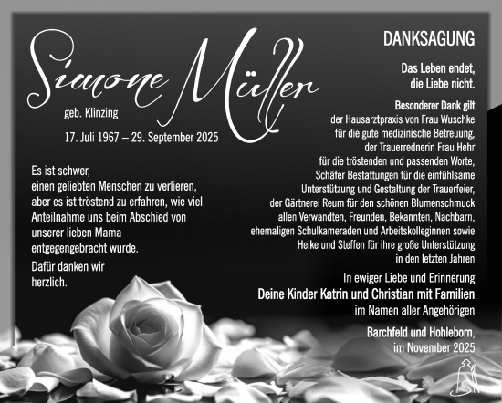 Traueranzeige von Simone Müller von Südthüringer Presse