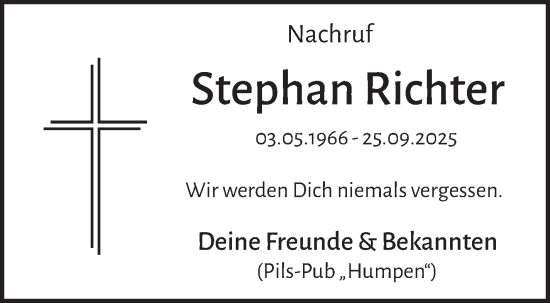 Traueranzeige von Stephan Richter von Neue Presse Coburg