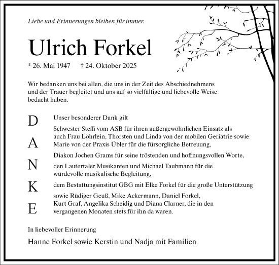 Traueranzeige von Ulrich Forkel von Neue Presse Coburg