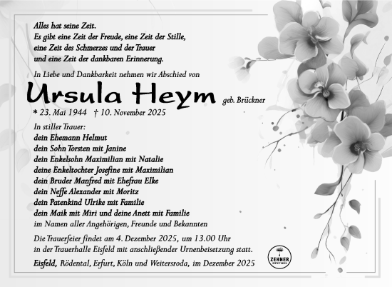 Traueranzeige von Ursula Heym von Südthüringer Presse