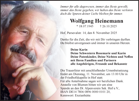 Traueranzeige von Wolfgang Heinemann von Frankenpost