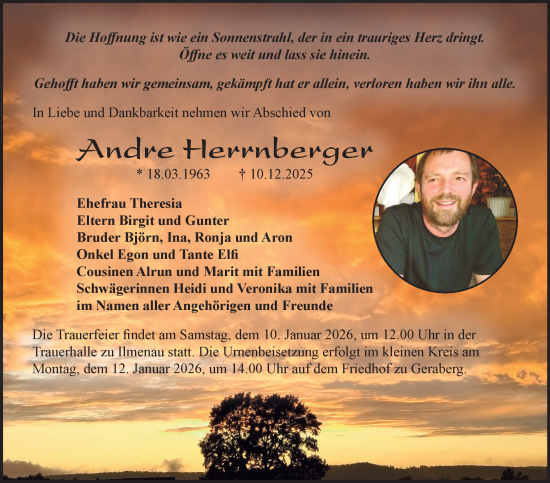 Traueranzeige von Andre Herrnberger von Südthüringer Presse