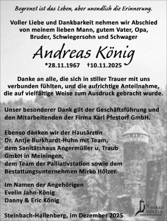 Traueranzeige von Andreas König von Südthüringer Presse