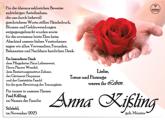 Traueranzeige von Anna Kißling von Südthüringer Presse