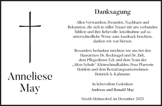Traueranzeige von Anneliese May von Südthüringer Presse