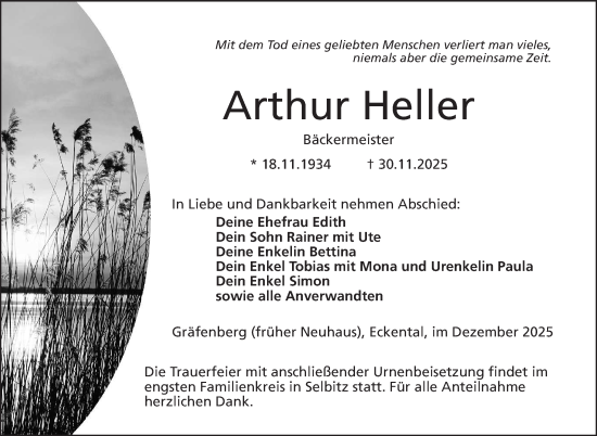 Traueranzeige von Arthur Heller von Frankenpost