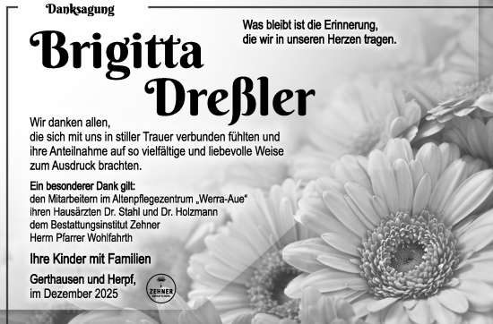 Traueranzeige von Brigitta Dreßler von Südthüringer Presse