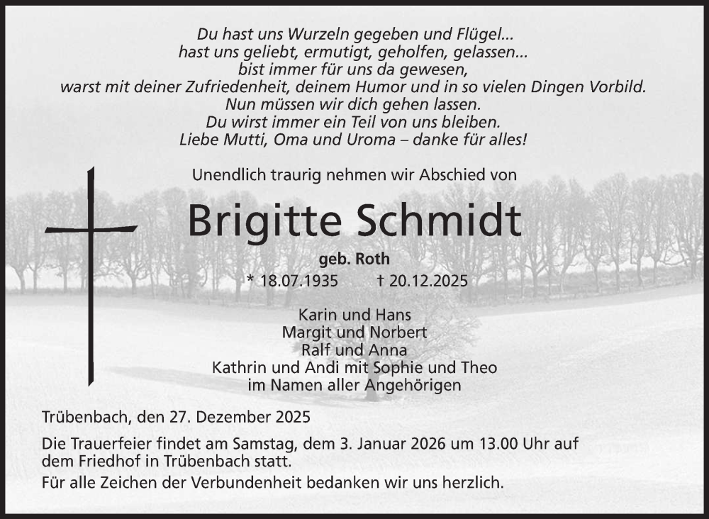  Traueranzeige für Brigitte Schmidt vom 27.12.2025 aus Neue Presse Coburg