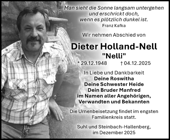 Traueranzeige von Dieter Holland-Nell von Südthüringer Presse