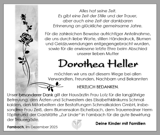 Traueranzeige von Dorothea Heller von Südthüringer Presse