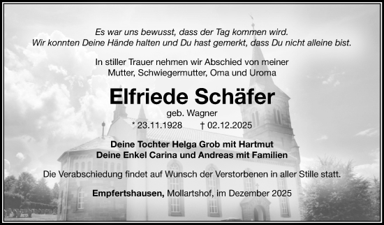 Traueranzeige von Elfriede Schäfer von Südthüringer Presse