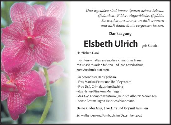 Traueranzeige von Elsbeth Ulrich von Südthüringer Presse
