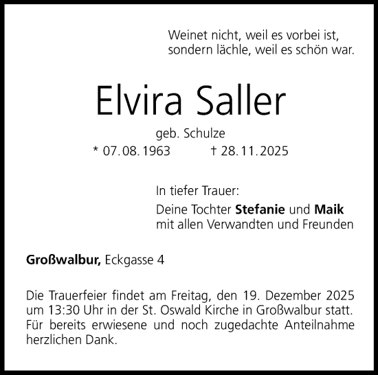 Traueranzeige von Elvira Saller von Neue Presse Coburg