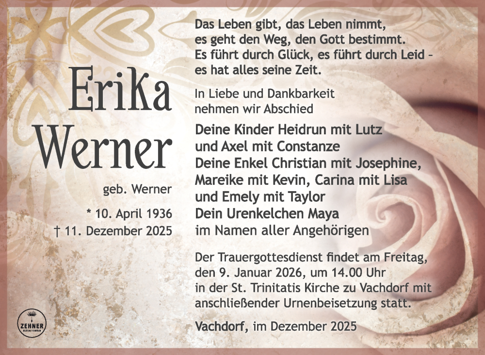 Traueranzeige für Erika Werner vom 27.12.2025 aus Südthüringer Presse