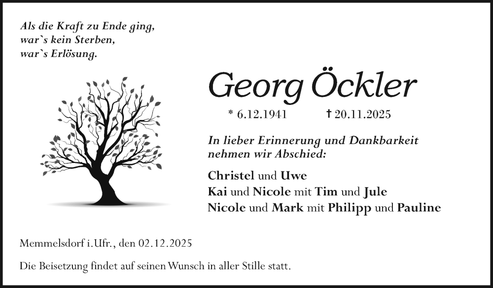  Traueranzeige für Georg Öckler vom 02.12.2025 aus Neue Presse Coburg