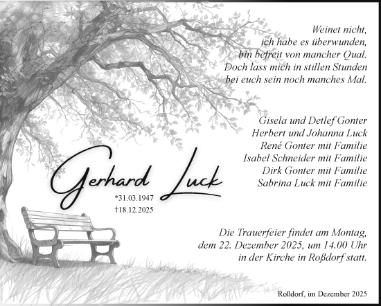 Traueranzeige von Gerhard Luck von Südthüringer Presse
