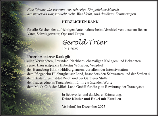 Traueranzeige von Gerold Trier von Südthüringer Presse