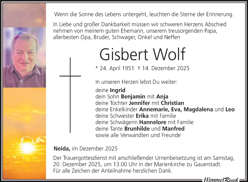  Traueranzeige für Gisbert Wolf vom 18.12.2025 aus Neue Presse Coburg