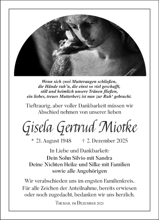 Traueranzeige von Gisela Gertrud Miotke von Südthüringer Presse
