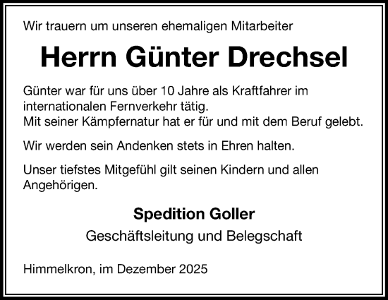 Traueranzeige von Günter Drechsel von Frankenpost