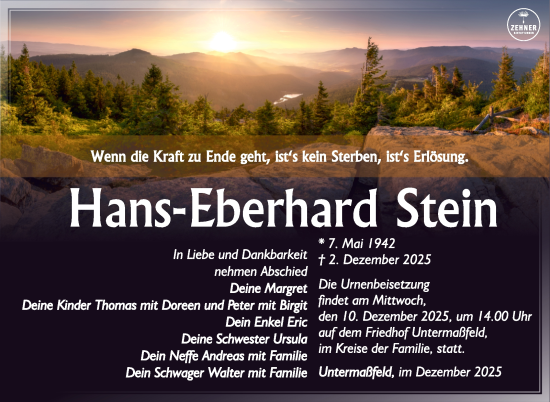 Traueranzeige von Hans-Eberhard Stein von Südthüringer Presse