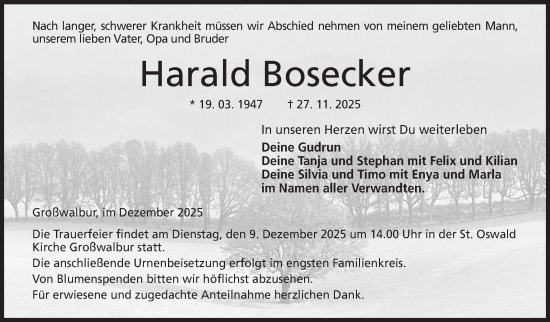 Traueranzeige von Harald Bosecker von Neue Presse Coburg