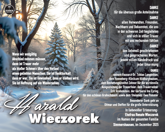 Traueranzeige von Harald Wieczorek von Südthüringer Presse