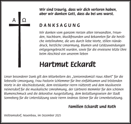 Traueranzeige von Hartmut Eckardt von Südthüringer Presse
