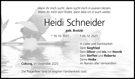 Traueranzeige von Heidi Schneider von Neue Presse Coburg