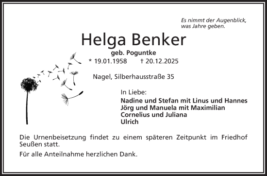 Traueranzeige von Helga Benker von Frankenpost