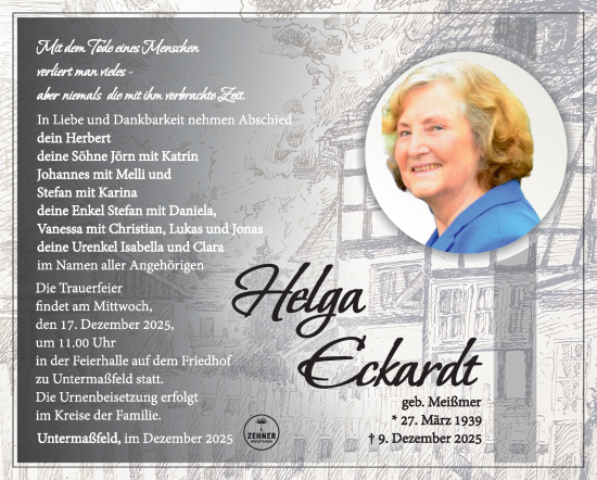 Traueranzeige von Helga Eckardt von Südthüringer Presse