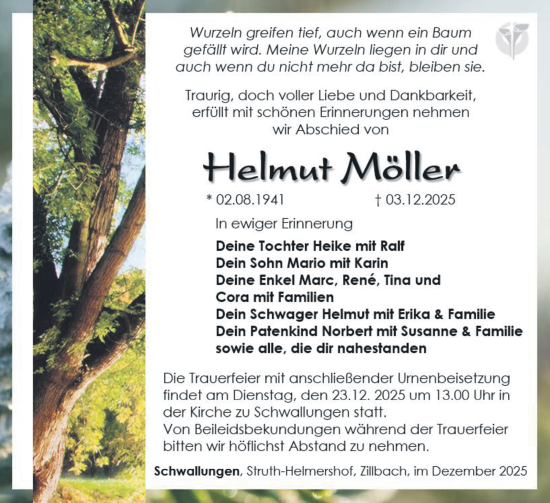 Traueranzeige von Helmut Möller von Südthüringer Presse