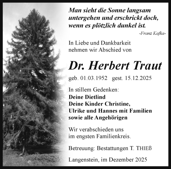 Traueranzeige von Herbert Traut von Südthüringer Presse