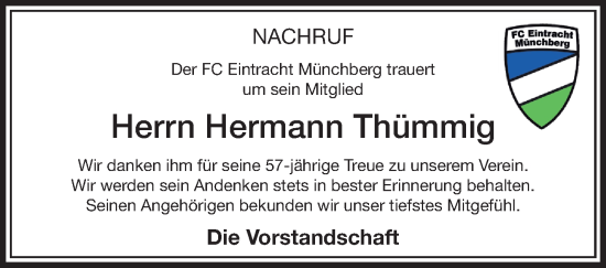 Traueranzeige von Hermann Thümmig von Frankenpost