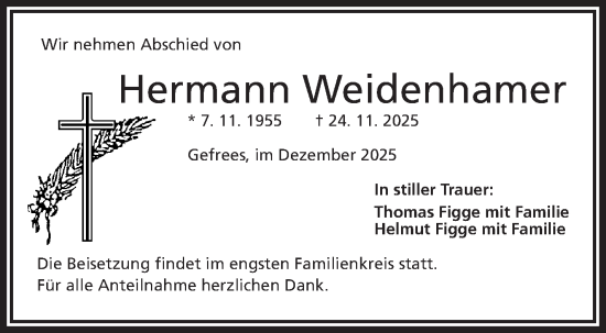 Traueranzeige von Hermann Weidenhammer von Frankenpost