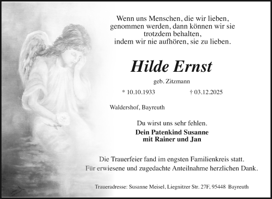 Traueranzeige von Hilde Ernst von Frankenpost