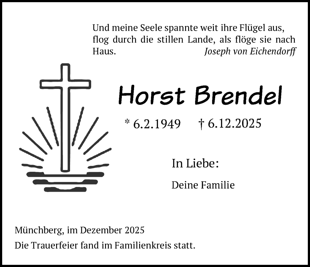  Traueranzeige für Horst Brendel vom 20.12.2025 aus Frankenpost