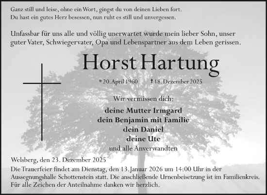 Traueranzeige von Horst Hartung von Neue Presse Coburg
