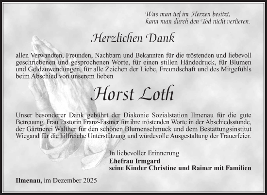 Traueranzeige von Horst Loth von Südthüringer Presse