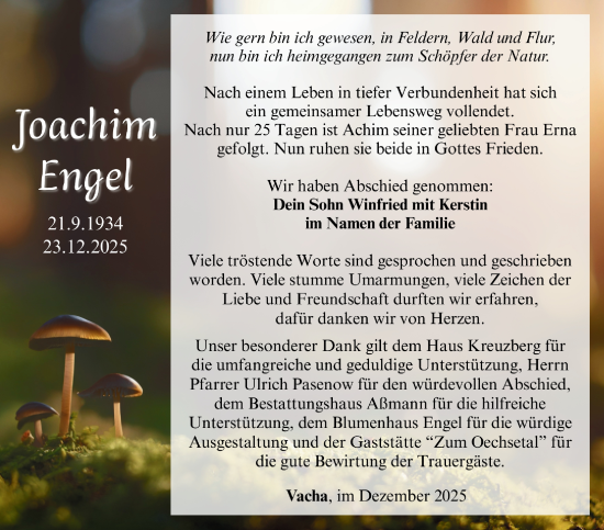 Traueranzeige von Joachim Engel von Südthüringer Presse